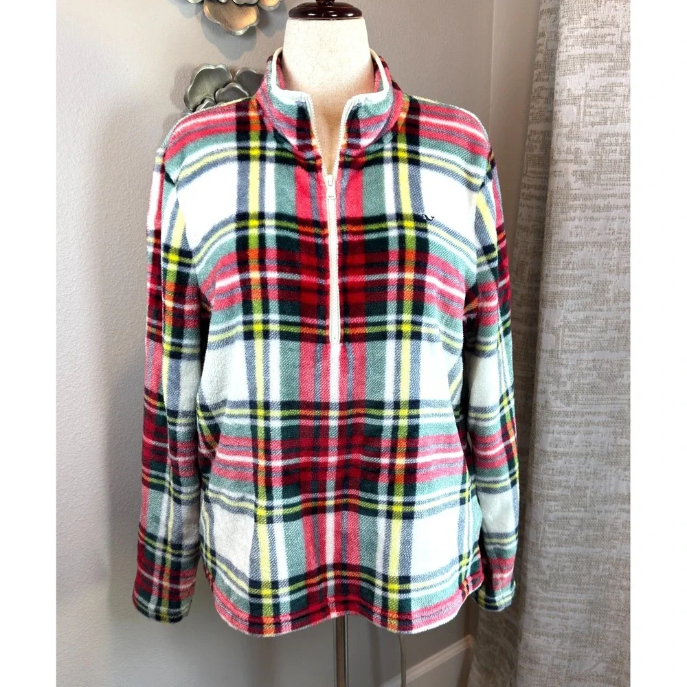 Vineyard Vines Tartan Plaid Teddy Quarter Zip Pullover Women's XL
